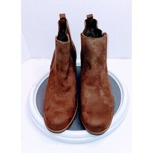 Womens Brown Suede Ankle Boots With Block Heel Size 11M